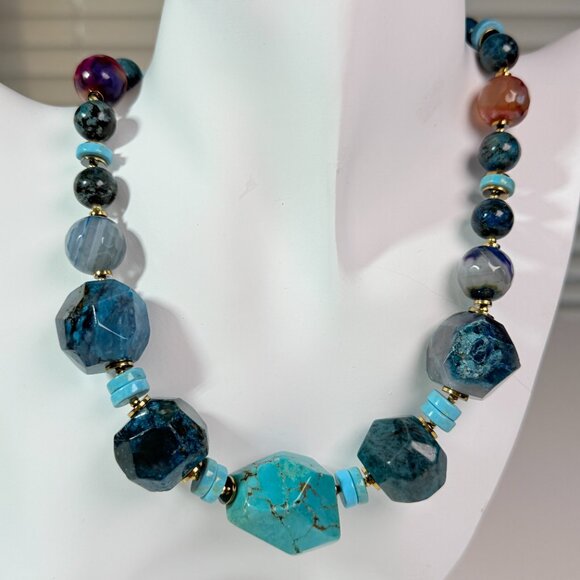 Chunky Blue Gemstone Statement Necklace – Turquoise & Blue Agate - Picture 3 of 11